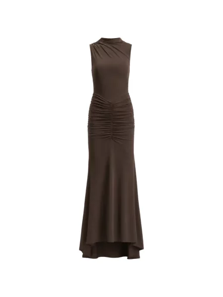 Rochie maxi Ow Collection fără mâneci cu volane maro