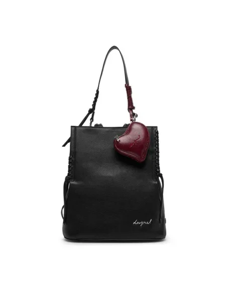 Mini geantă Desigual cu motiv cu inimi fără armătură negru