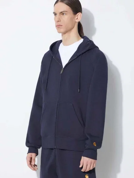 Carhartt WIP bluza Hooded Chase Jacket barbati marin cu glugă neted albastru