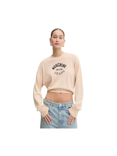 Bluza Moschino wełniana z nadrukiem beżowa