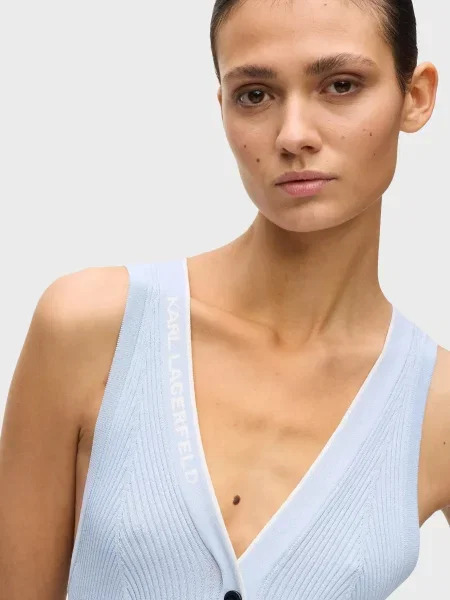 Трикотажна трикотажна сукня Karl Lagerfeld з автографом блакитна