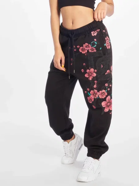 Pantaloni sport Dangerous Dngrs cu model floral negru