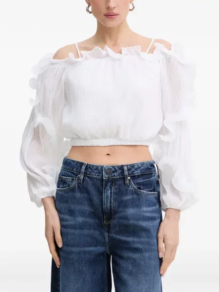 Top Guess cu volane alb