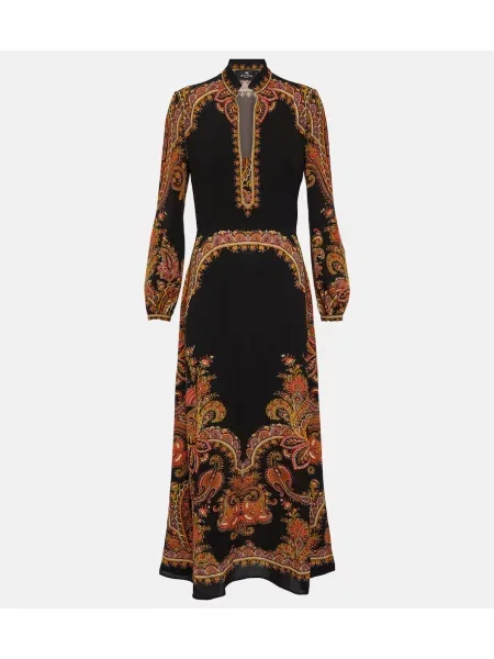 Rochie midi Etro cu model paisley până la genunchi de costum negru