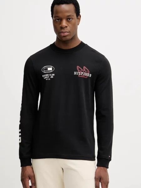 Majica dugih rukava Tommy Hilfiger s tiskom crna