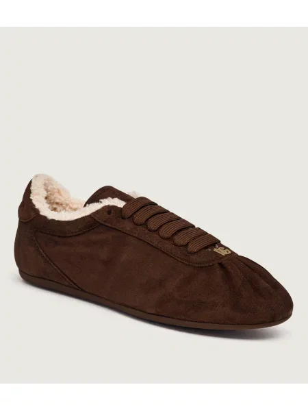 Dolce & Gabbana Căptușite sneakers Bassa | shearling | piele întoarsă maro