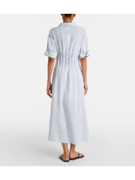 Rochie tip cămașă Velvet de in cu dungi albastru