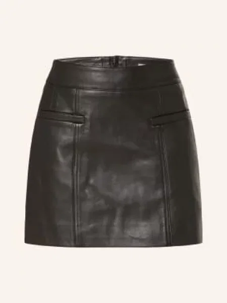 Reiss Kožená Sukně Seema / stříbrná černá