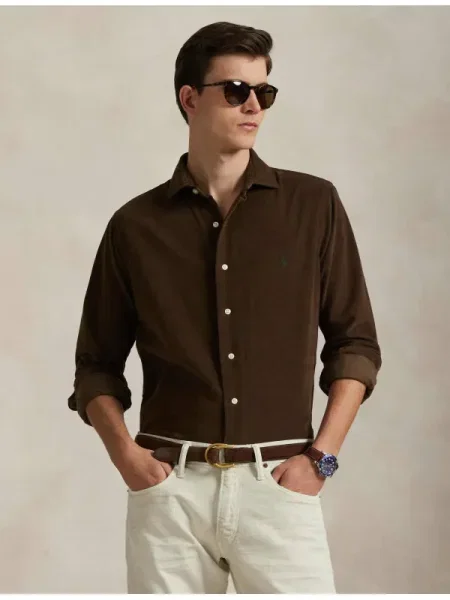 POLO RALPH LAUREN De catifea reiată cămașă maro
