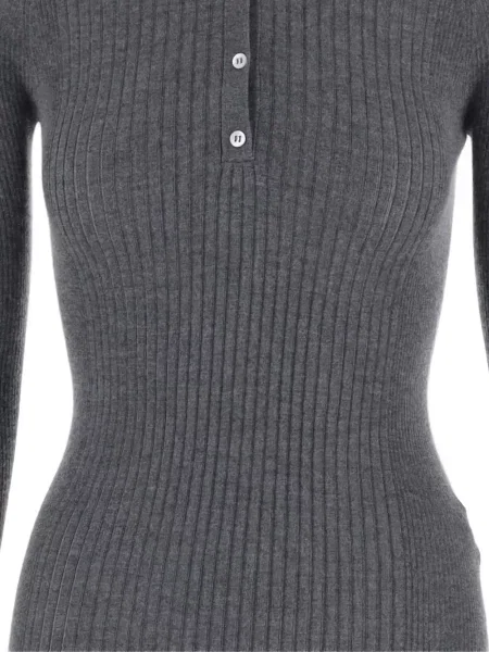Lung tricou polo Sa Su Phi tricotate gri
