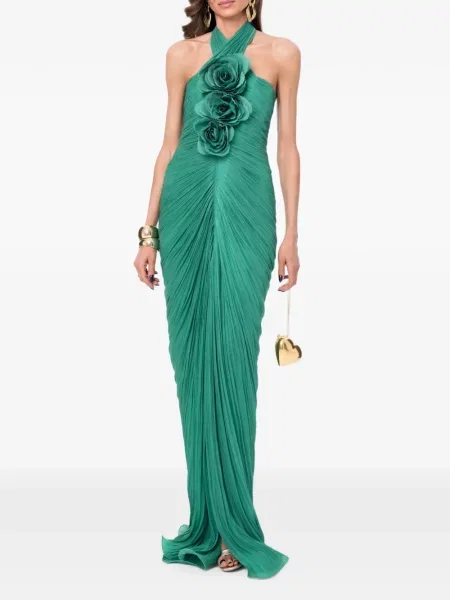 Rochie maxi Ana Radu cu model floral cu volane verde