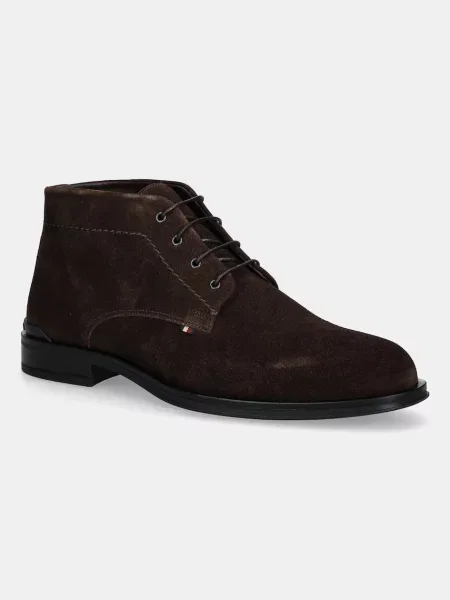 Велурени боти Tommy Hilfiger CORPORATE HILFIGER SDE BOOT мъжки кафяво