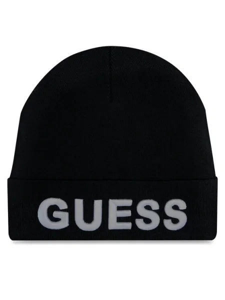 Шапка с вълна Guess с фина плетка черно