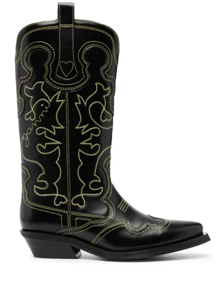 Botine Ganni din piele cowboy negru
