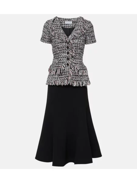 Midi obleka Self-portrait z obrobami črna