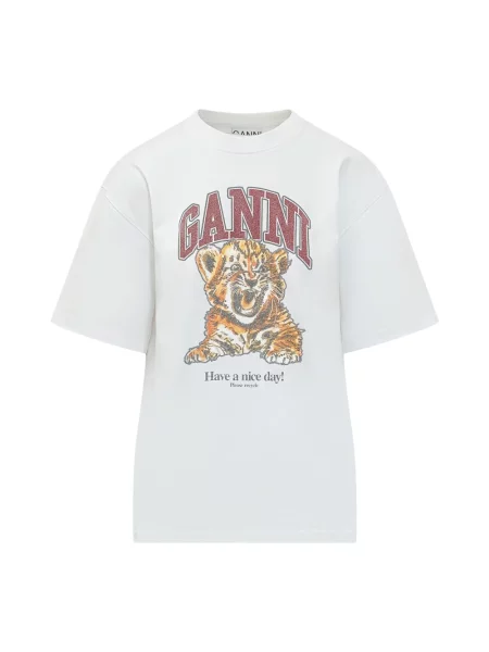 Koszulka Ganni w tygrysie prążki z koralikami biała