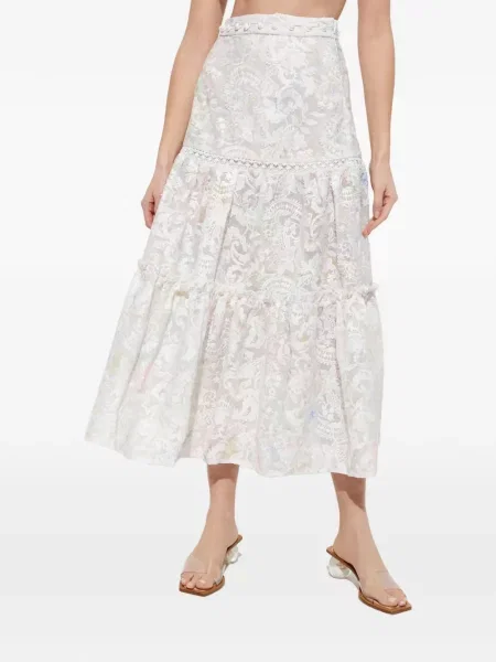 Fusta maxi Ixiah cu model floral cu volane alb