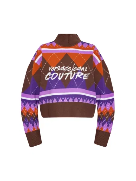 Wielobarwność sweter Versace Jeans Couture wełniany z wzorem argyle brązowy
