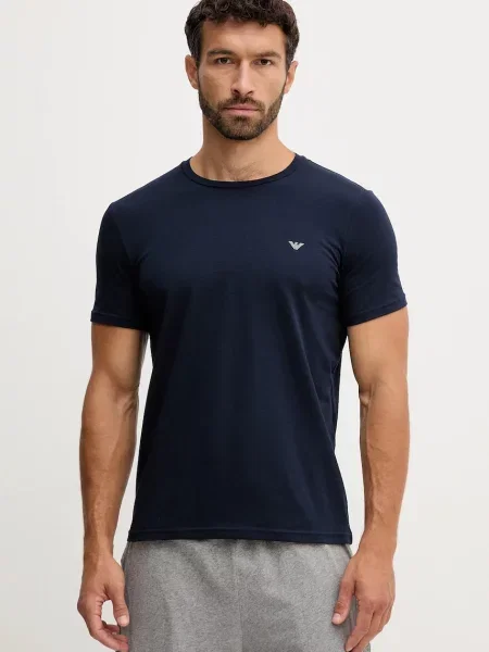 Домашна тениска Emporio Armani Underwear 2 броя с меланжов десен черно