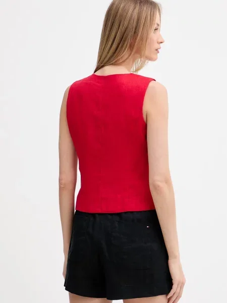 Tommy Hilfiger kamizelka jednorzędowa z lnem czerwona