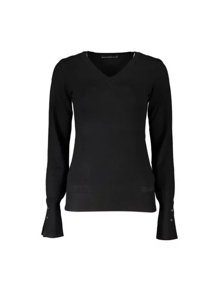 Haftowany sweter z dekoltem w serek Guess z dekoltem w serek czarny