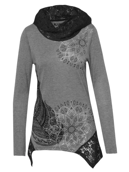 KOROSHI Tricou gri închis / negru alb