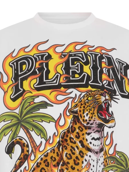 Tricou Philipp Plein cu imagine cu model leopard alb