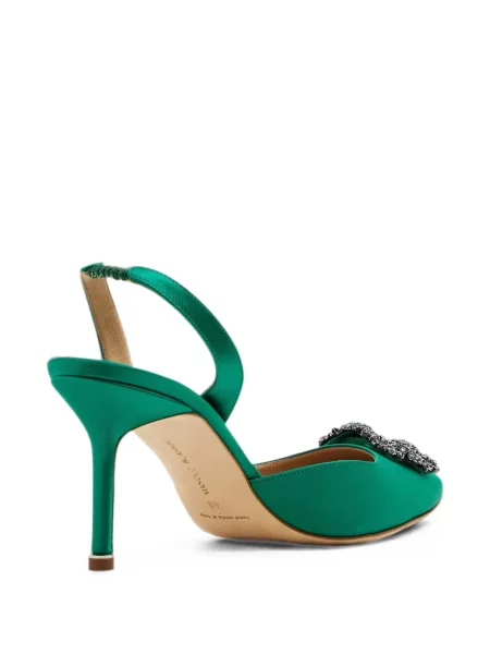 Pantofi cu toc Manolo Blahnik cu cataramă slingback verde