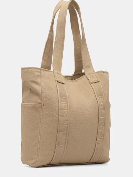 Geantă shopper Calvin Klein cu bretele din canvas bej