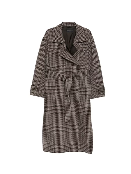 Cu centură palton Emporio Armani în carouri negru