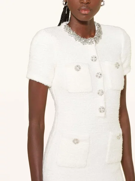 Self-Portrait Sukienka Tweedowa Z Ozdobnymi Kamykami weiss