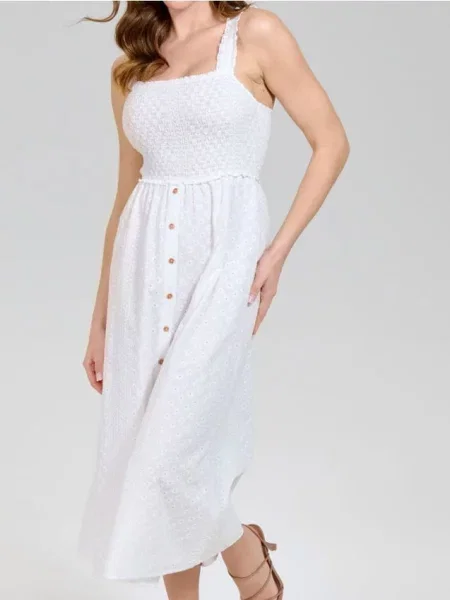 Міді-сукня з вишитим оздобленням білий