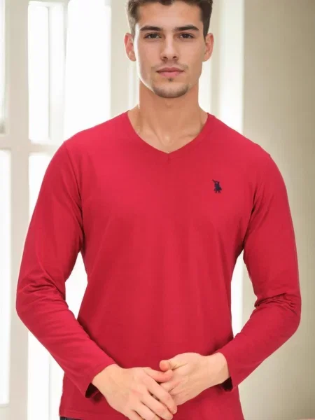 Tricou mânecă lungă Dewberry cu decolteu în V bordo