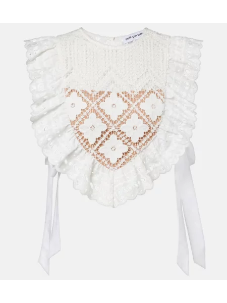 Top scurt Self-portrait cu volane alb