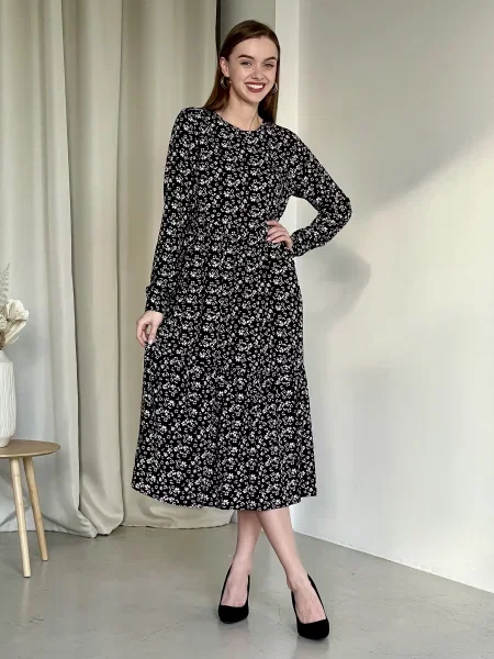 Silvio Merlini Корсо Сукня міді Бавовна/поліестер чорний