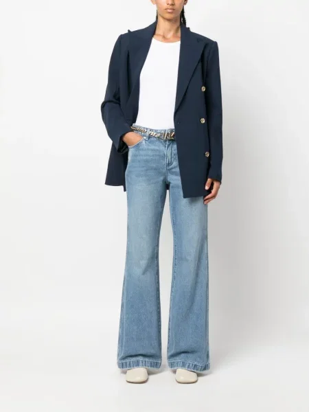 Satynowe proste jeansy Michael Michael Kors z nadrukiem dwurzędowe niebieskie