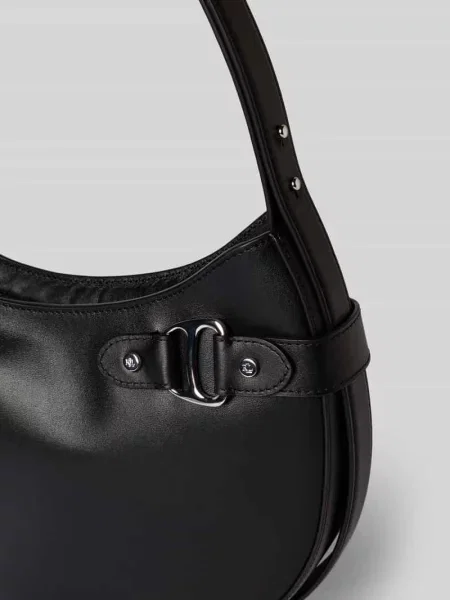 Torebka z naturalnej skóry bydlęcej z aplikacją z logo Ralph Lauren czarna