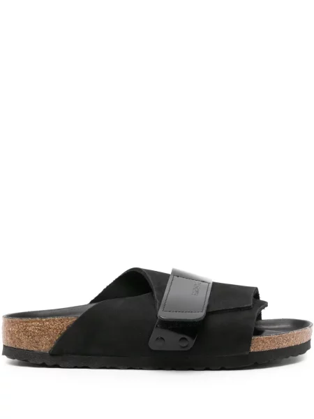 Sandale Birkenstock din piele de căprioară fără toc negru