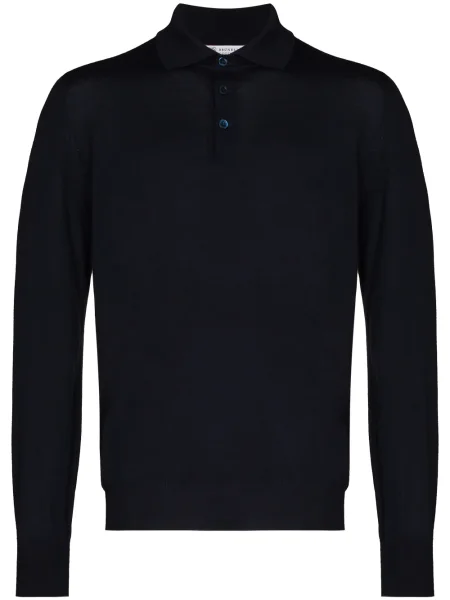 Lung tricou polo Brunello Cucinelli tricotate albastru