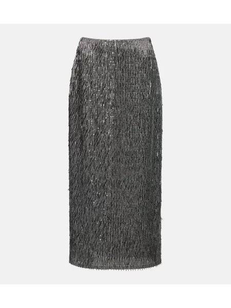 Fustă tip creion Erdem cu talie înaltă argintiu