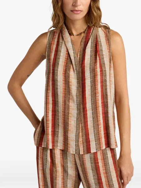 Koszula Momoni w paski z dekoltem w serek pomarańczowa