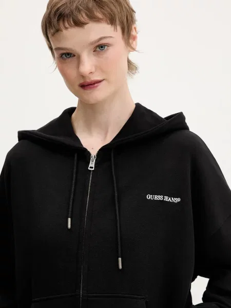 Кофта Guess Jeans з капюшоном однотонна чорний