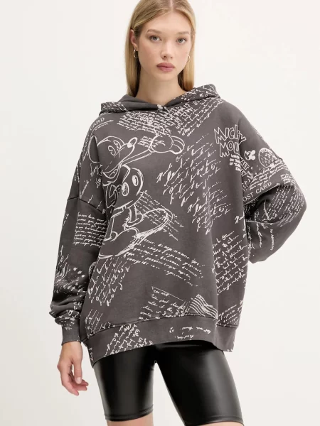 Desigual hanorac de LETTERS MICKEY gri cu glugă cu imprimeu alb
