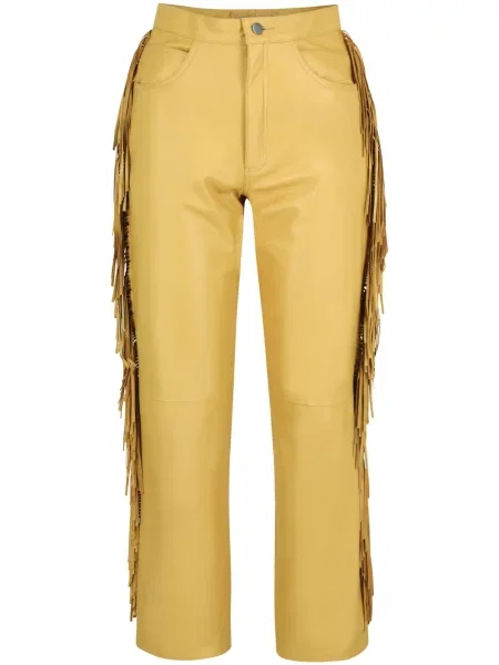 Pantaloni Dancassab cu franjuri din piele galben