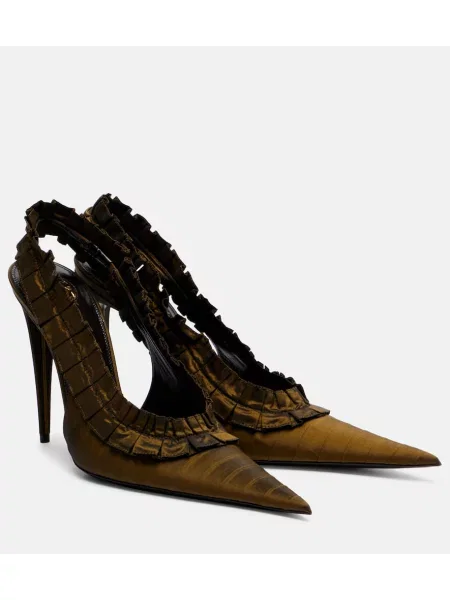 Taft salonarji Saint Laurent z odprtimi petami zelena