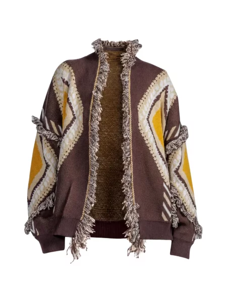Cardigan Tensione In cu franjuri cu imprimeu geometric maro