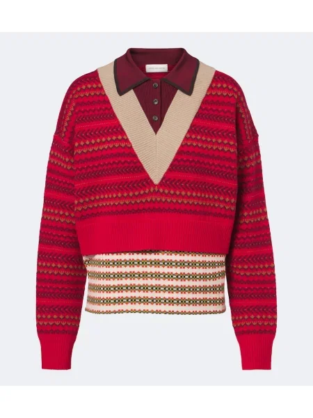 Tricou polo Dries Van Noten de lână roșu