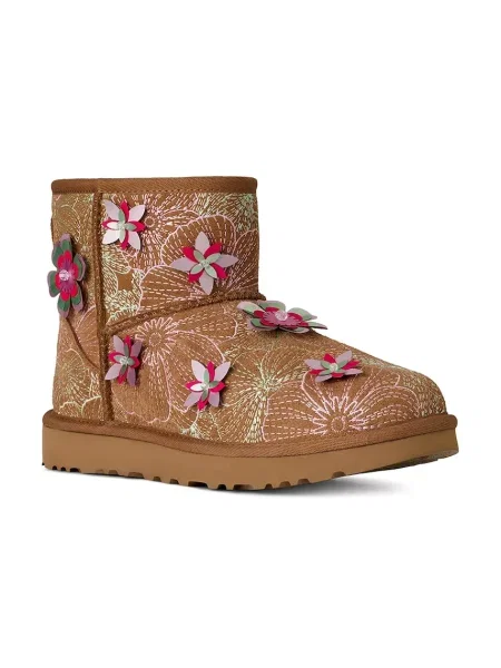 UGG cizme de zăpadă din piele întoarsă W Classic Mini Meadow maro