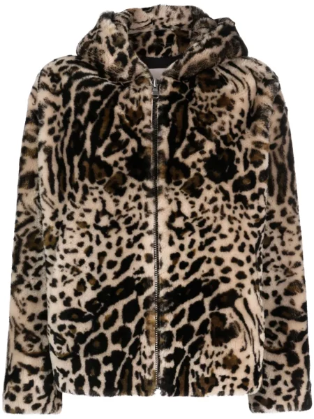 Geacă Yves Salomon cu glugă cu imagine cu model leopard