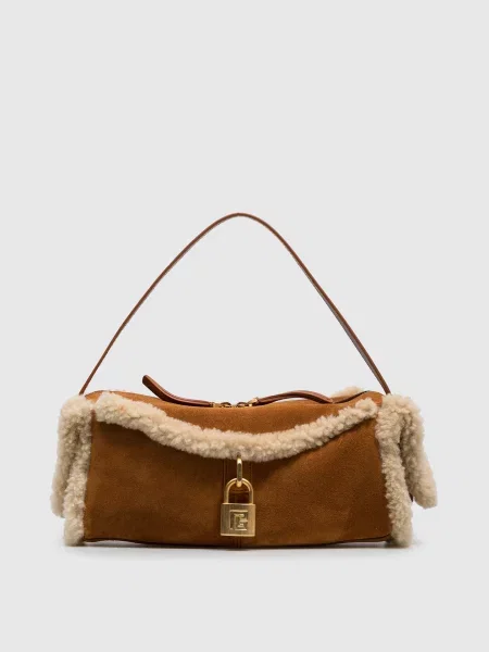 Замшева сумка з хутром Balmain коричнева